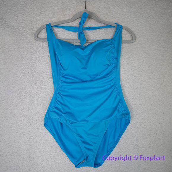 Tommy Bahama Ruched Halter Cobalt Blue One-Piece Swimsuit, women size 10 - Picture 1 of 10